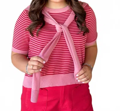 Entro Knot Your Average Stripe Sweater Top In Pink/red