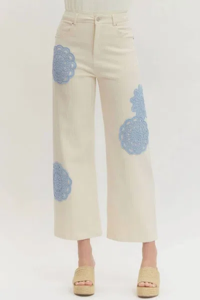 Entro Lace Applique Wide Leg Pants In Cream In Purple