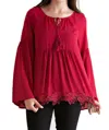Entro Lace, Bell & Tassel Tunic Top In Red