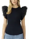 Entro Lace Ruffle Top In Black In Black