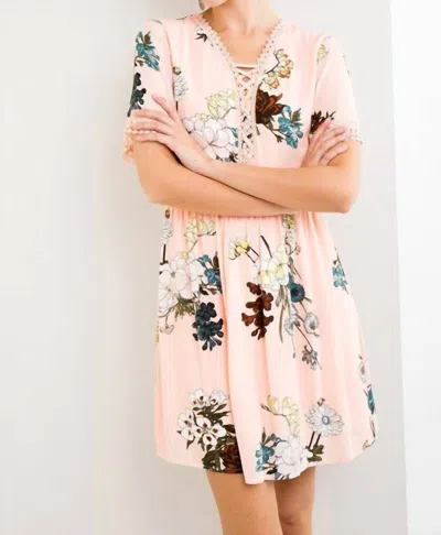 Entro Lace Up Floral Mini Dress In Pink