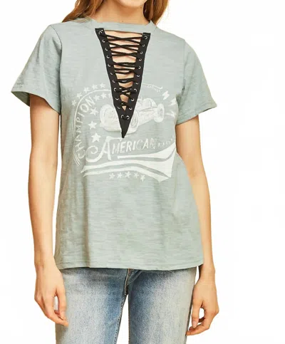 Entro Lace Up Graphic Tee In Blue In Green