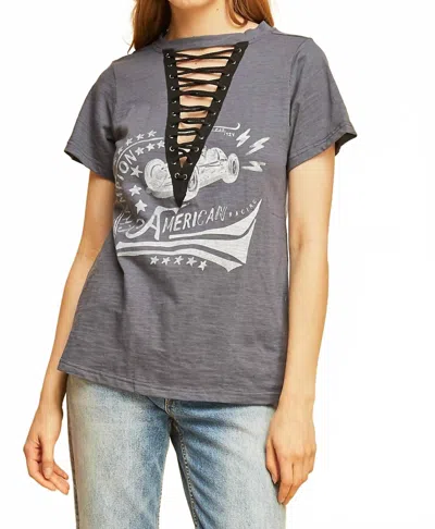 Entro Lace Up Graphic Tee In Charcoal In Gray