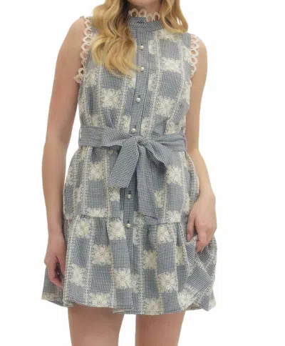 Entro Lacy And Gingham Sleeveless Mini Dress In Navy Blue