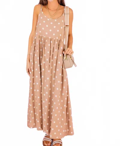 Entro Layered Polka Dot Midi Dress In Cream In Brown
