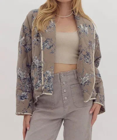 Entro Layers Of Love Floral Quilted Jacket In Mocha Grey In Multi