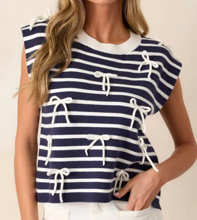 Entro Leah Striped Bow Cap Sleeves Top In Navy In Blue