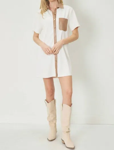 Entro Leather Trim Shirtdress In Beige In White