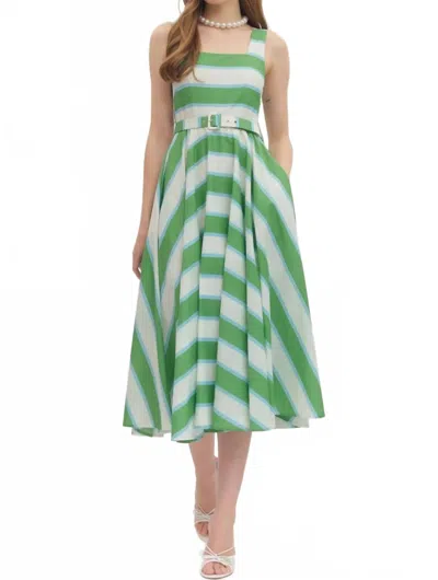 Entro Leia Striped Midi Dress In Green