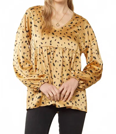 Entro Leopard & Babydoll Blouse In Taupe In Gold