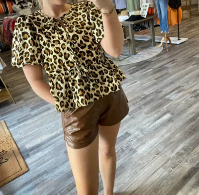 Entro Leopard Bow Detail Peplum Blouse In Ecru