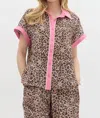 Entro Leopard Button Up Top In Brown In Animal Print