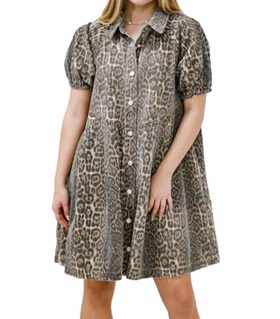 Entro Leopard Denim Mini Dress In Brown Multi
