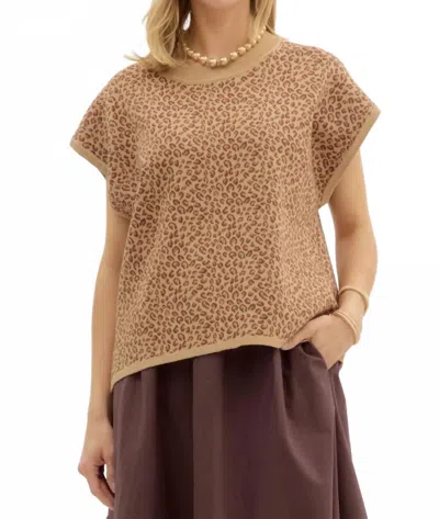 Entro Leopard Muscle Sleeve Sweater In Camel In Brown