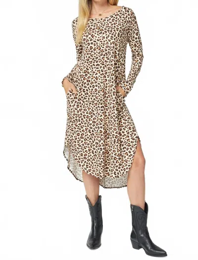 Entro Leopard Pocket Midi Dress In Brown In Multi