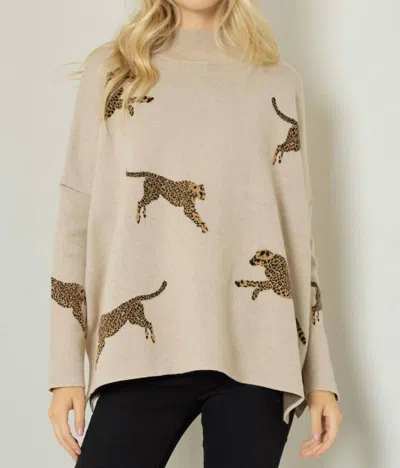 Entro Leopard Poncho Tunic Sweater In Oatmeal In White