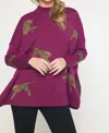 Entro Leopard Poncho Tunic Sweater In Plum In Pink