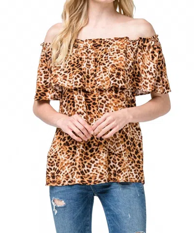 Entro Leopard Print Off The Shoulder Top In Multi In Brown