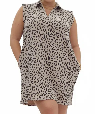 Entro Leopard Print Sleeveless Mini Dress In Ecru In White