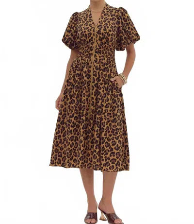 Entro Leopard Print Zip Up Midi Dress In Brown In Animal Print