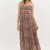 Entro Leopard Sundress With Ric Rac Trim In Brown With Pink Trim In Brown