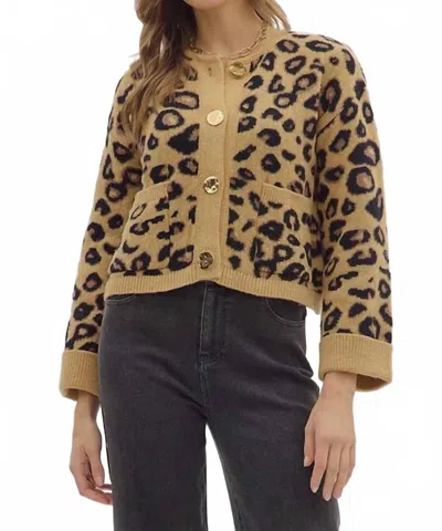 Entro Leopard Sweater Cardigan In Camel/black/gold In Brown