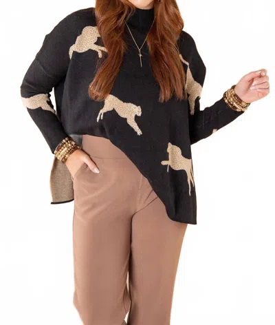 Entro Leopard Sweater Top In Black