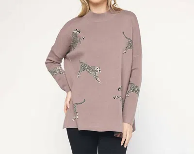 Entro Leopard Sweater Top In Mocha In Pink