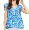 Entro Lexie Ruffle Sleeves Top In Blue In Blue
