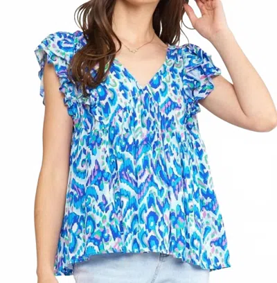 Entro Lexie Ruffle Sleeves Top In Blue