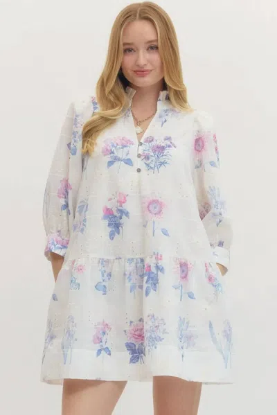 Entro Lilly Eyelet Mini Dress In White In Multi