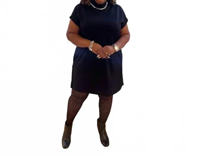 Entro Little Mock Neck Dress In Black In Blue