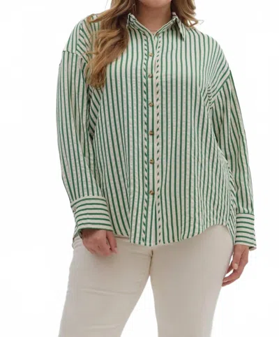 Entro Long Drive Button Down Curvy Top In Green