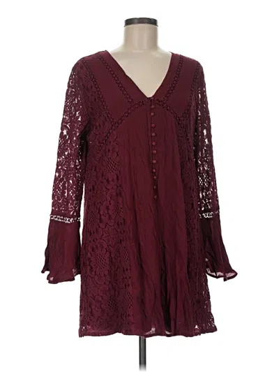 Pre-owned Entro Long Sleeve Blouse In Burgundy