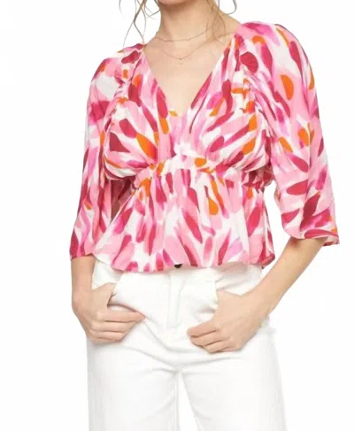 Entro Long Sleeve Blouse In Pink/ Orange /white In Multi