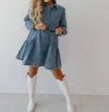 Entro Long Sleeve Denim Dress In Medium Wash