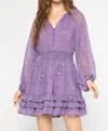 Entro Long Sleeve Smocked Dress In Purple In Purple