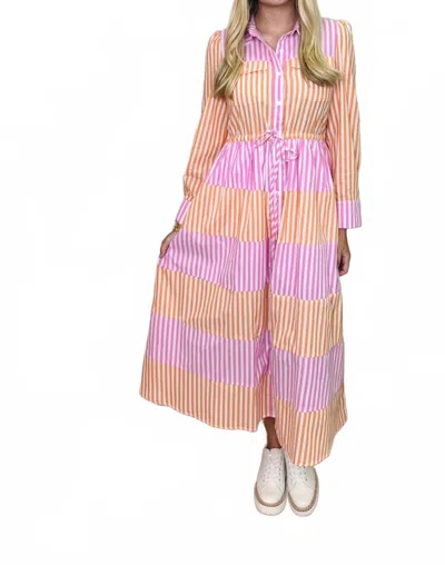 Entro Long Sleeve Striped Maxi Dress In Purple In Multi
