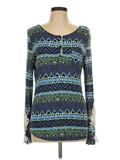 Pre-owned Entro Long Sleeve Top Blue Scoop Neck Tops