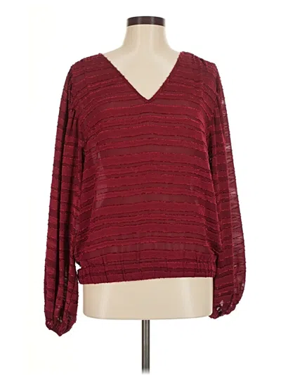 Pre-owned Entro Long Sleeve Top Burgundy V-neck Tops