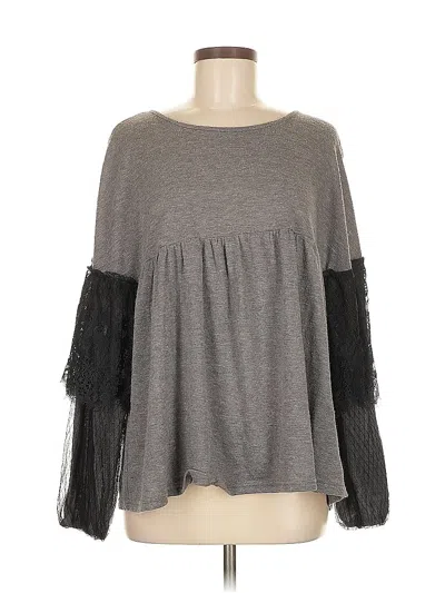 Pre-owned Entro Long Sleeve Top Gray Crew Neck Tops