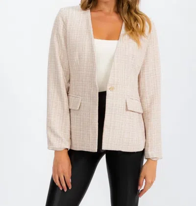 Entro Long Sleeve Tweed Blazer In Champagne In White