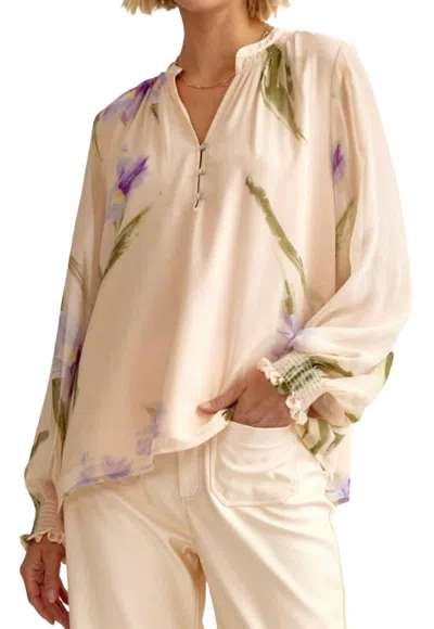 Entro Long Sleeve V Neck Blouse In Orchid Print In Multi