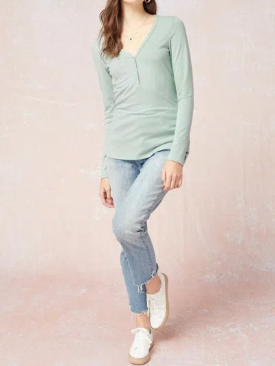 Entro Long Sleeve V-neck Top In Sage In Blue
