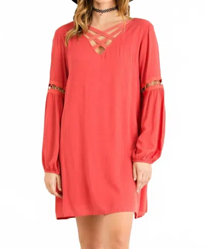 Entro Long Sleeve With Cutout Details Dress In Marsala In Red