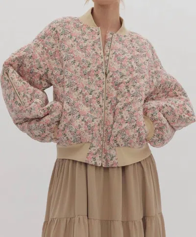 Entro Look Out For You Floral Quilted Bomber Jacket In Slate Rose In Multi