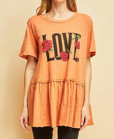Entro Love Graphic Peplum Top In Ginger In Multi