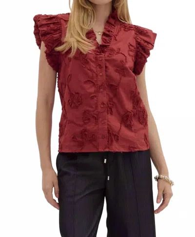 Entro Love Is Alive Flutter Sleeve Top In Red Floral In Multi