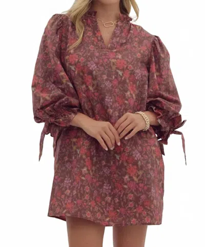 Entro Lovely Day Floral Print Dress In Brown In Blue