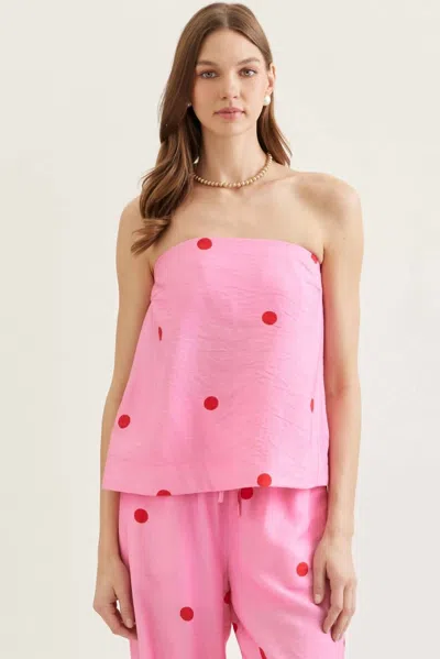 Entro Lucy Polka Dot Strapless Top In Pink